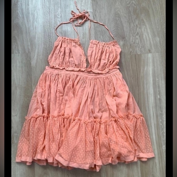 Free People small boho halter backless mini dress vibrant papaya color - Picture 2 of 11